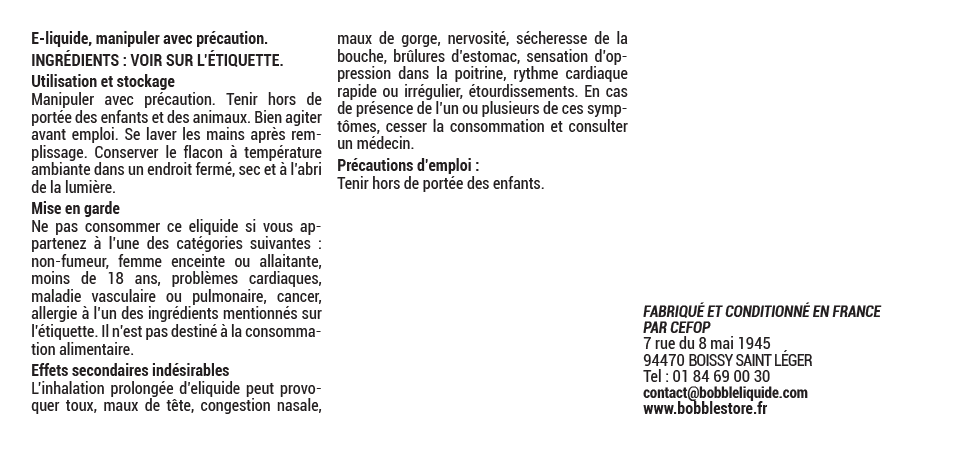 Bobble Gamme Classic 10ml - Menthe Fraîche