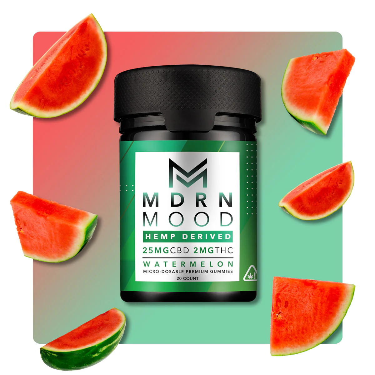 Boite de 20 Bonbons CBD & THC goût Pastèque - 25 mg CBD / 2 mg THC - MDRN MOOD